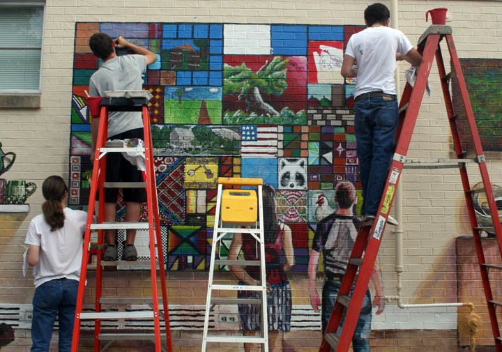 Summer Honors Youth Working on Mural Quilt